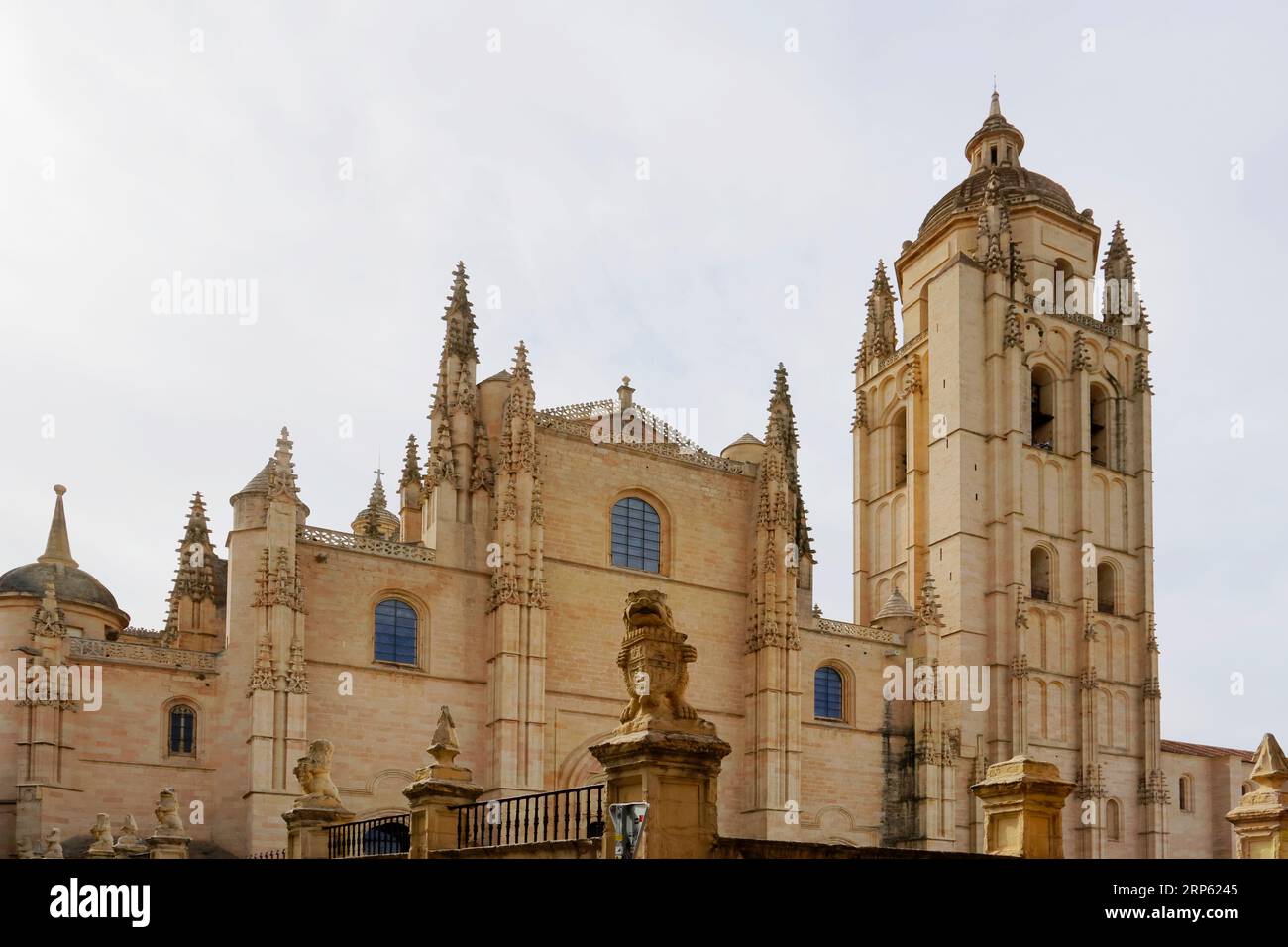 Vista esterna e dettagli della Cattedrale di Segovia, Spagna Foto Stock