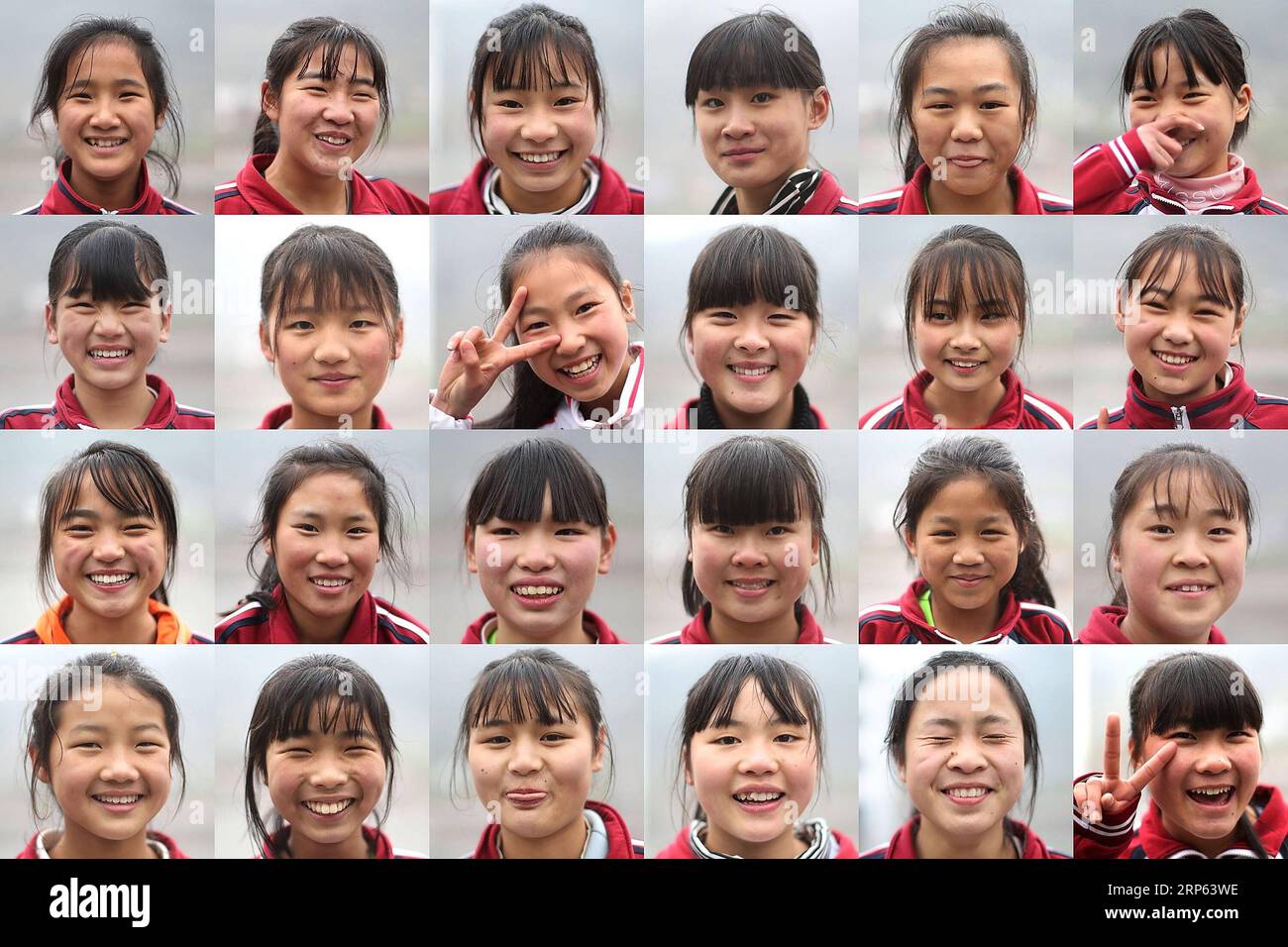 (190101) -- JULIAN, JAN. 1, 2019 (Xinhua) -- foto combinata scattata l'8 dicembre 2018 mostra i ritratti delle ragazze della squadra di basket della scuola centrale di Haoba. Situata nei vasti monti Wumeng, nella provincia del Sichuan, nella Cina sud-occidentale, la scuola centrale di Haoba è una scuola di nove anni che offre istruzione primaria e media, proprio come altre scuole in questa zona montana. Tuttavia, una squadra di basket formata da studentesse ha reso la scuola abbastanza famosa nella sua città, anche nelle città vicine. La squadra è stata fondata nel 2005 da fan Qingang, un insegnante di 46 anni che insegnava Chin Foto Stock