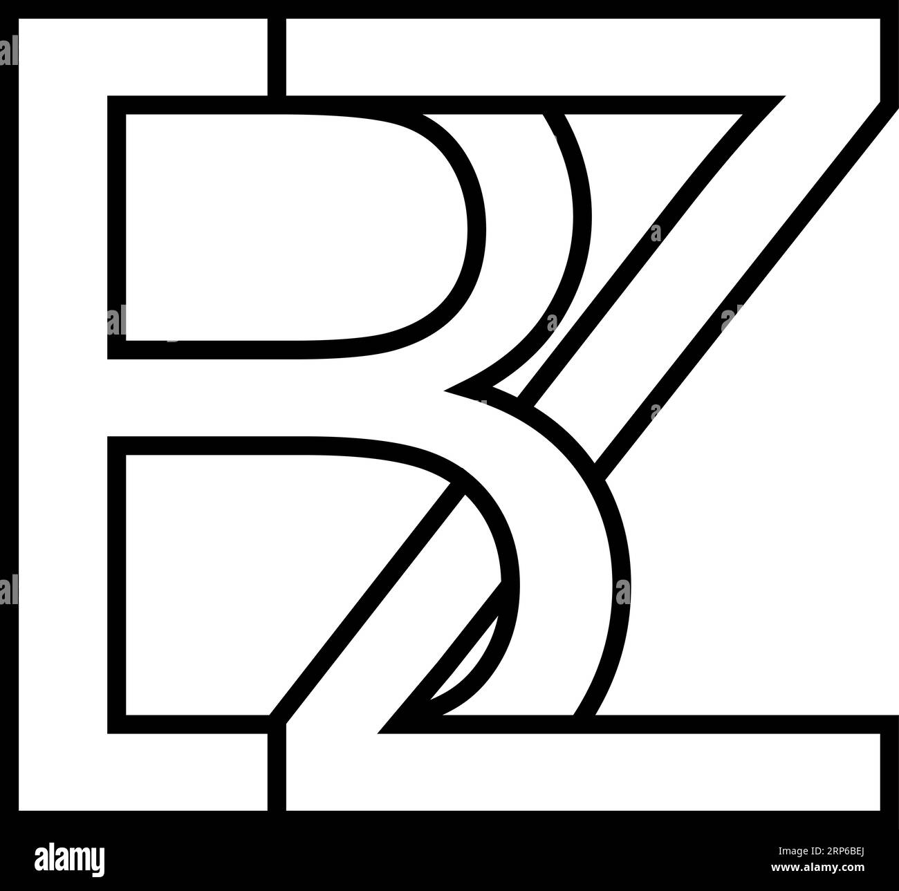 Simbolo del logo bz, icona zb segno due lettere interlacciate b, z Illustrazione Vettoriale