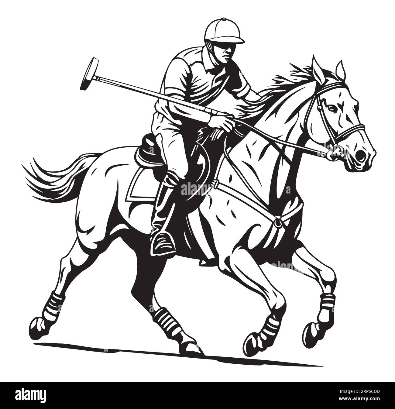 Giocatore di polo su cavallo disegnato a mano Vector Illustrazione Vettoriale