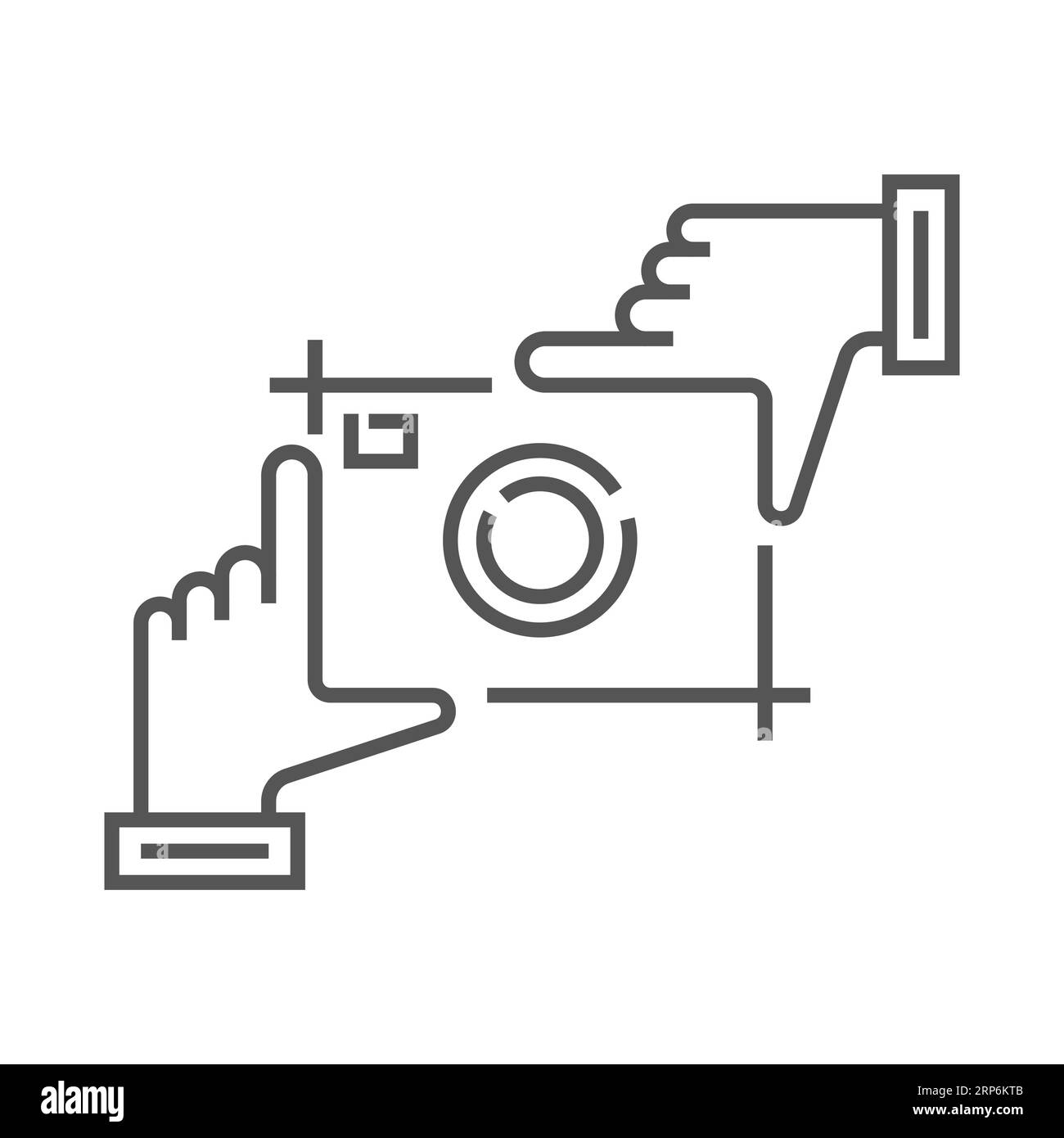 Tenere l'otturatore della fotocamera con le mani. Fotografia e studio fotografico disegno a mano logo schizzo. Elemento di disegno vettoriale, segno di affari, logo, identità Illustrazione Vettoriale