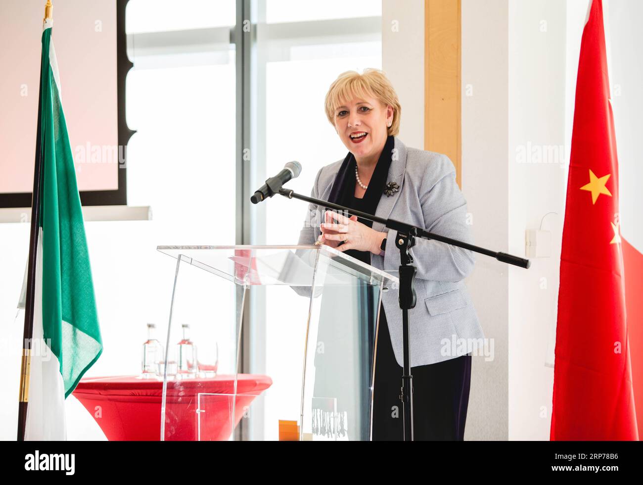 (190131) -- DUBLINO, 31 gennaio 2019 () -- il ministro irlandese delle imprese, delle imprese e dell'innovazione Heather Humphreys parla durante un evento che celebra il 40° anniversario dell'istituzione di relazioni diplomatiche tra Cina e Irlanda e il prossimo Capodanno lunare cinese, a Dublino, Irlanda, 30 gennaio 2019. I legami economici, sociali e politici tra Irlanda e Cina si sono intensificati e si sono rivelati reciprocamente vantaggiosi da quando i due paesi hanno stabilito relazioni diplomatiche 40 anni fa, il ministro irlandese per le imprese, l'innovazione e l'impresa Heather Humphreys ha affermato mercoledì. () IRELAND-DUB Foto Stock