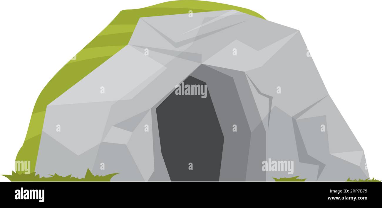 Grotta dell'età della pietra. Stile di vita primitivo, antica grotta in natura cartoni animati illustrazione vettoriale Illustrazione Vettoriale