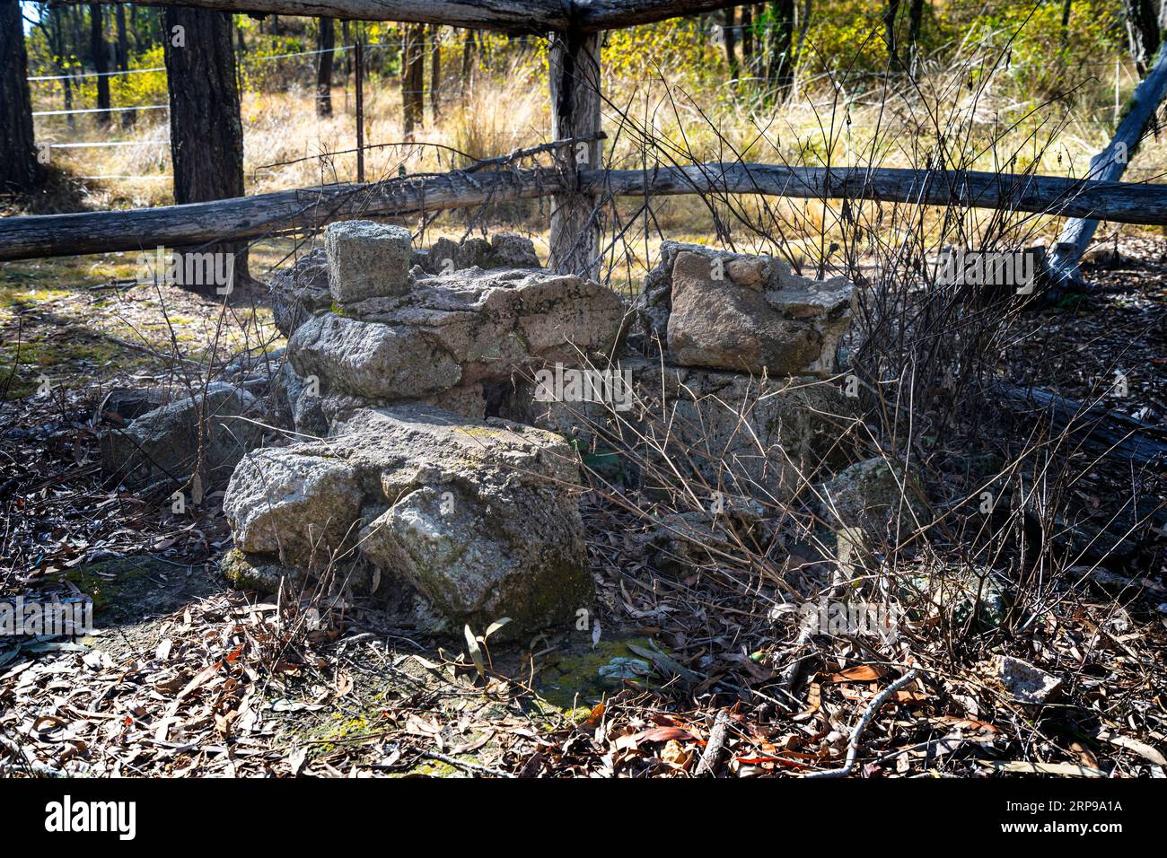 Resti della caserma del campo dei lavoratori presso il Muntapa Railway Tunnel, patrimonio dell'umanità, Highgrove, Toowoomba Region, Queensland Foto Stock