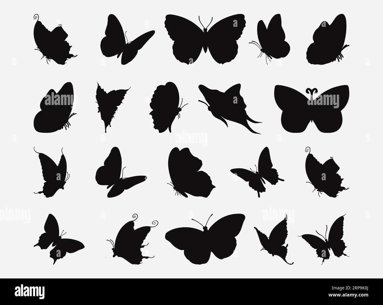 Incantevole silhouette Butterfly Collection, Una sinfonia di eleganza e libertà nell'arte vettoriale Illustrazione Vettoriale