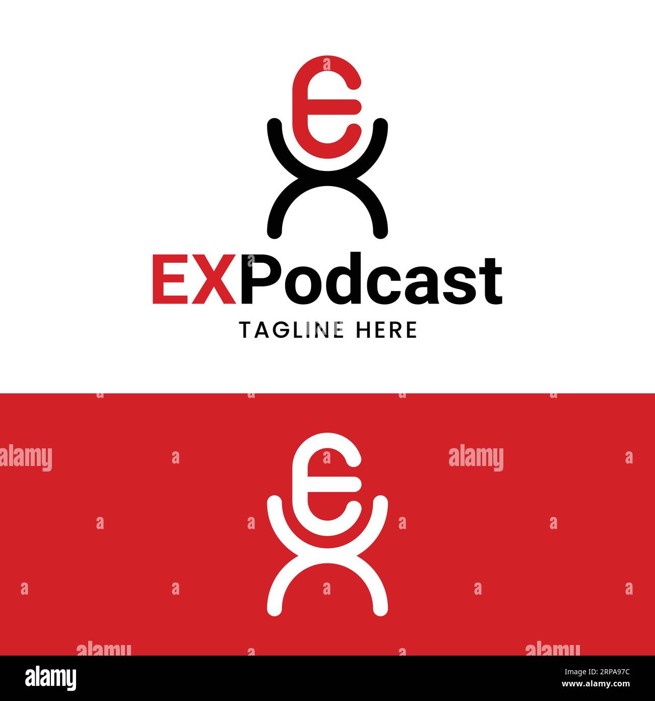 Letter e X ex XE microfono per podcast trasmissione musica radio intrattenimento Media in stile moderno modello di design con logo Illustrazione Vettoriale