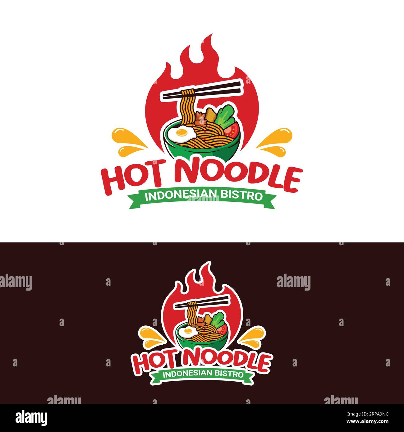 Hot Spicy Noodle mie Ramen in una ciotola con bacchette e modello di design con logo Fire. Adatto per Cinese Giapponese Indonesiano mie Restaurant Cafe resto Illustrazione Vettoriale