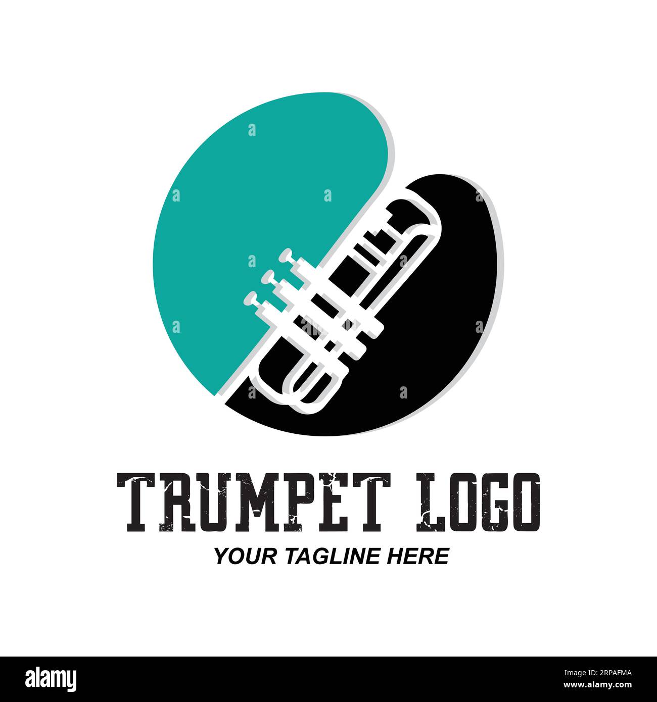 Disegno del logo della tromba, generazione di melodia, illustrazione dello schizzo vettoriale dello strumento musicale Illustrazione Vettoriale
