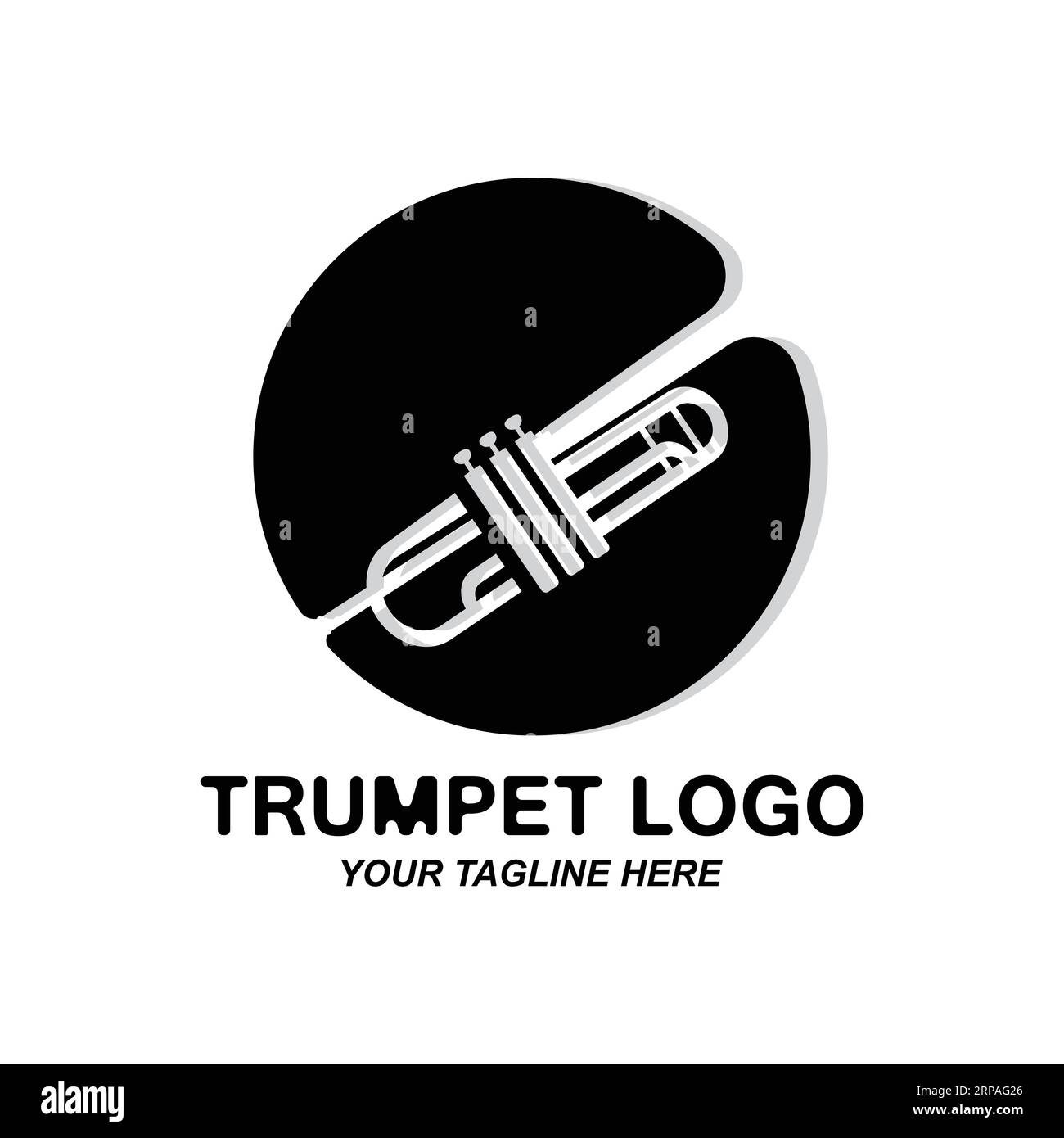 Disegno del logo della tromba, generazione di melodia, illustrazione dello schizzo vettoriale dello strumento musicale Illustrazione Vettoriale