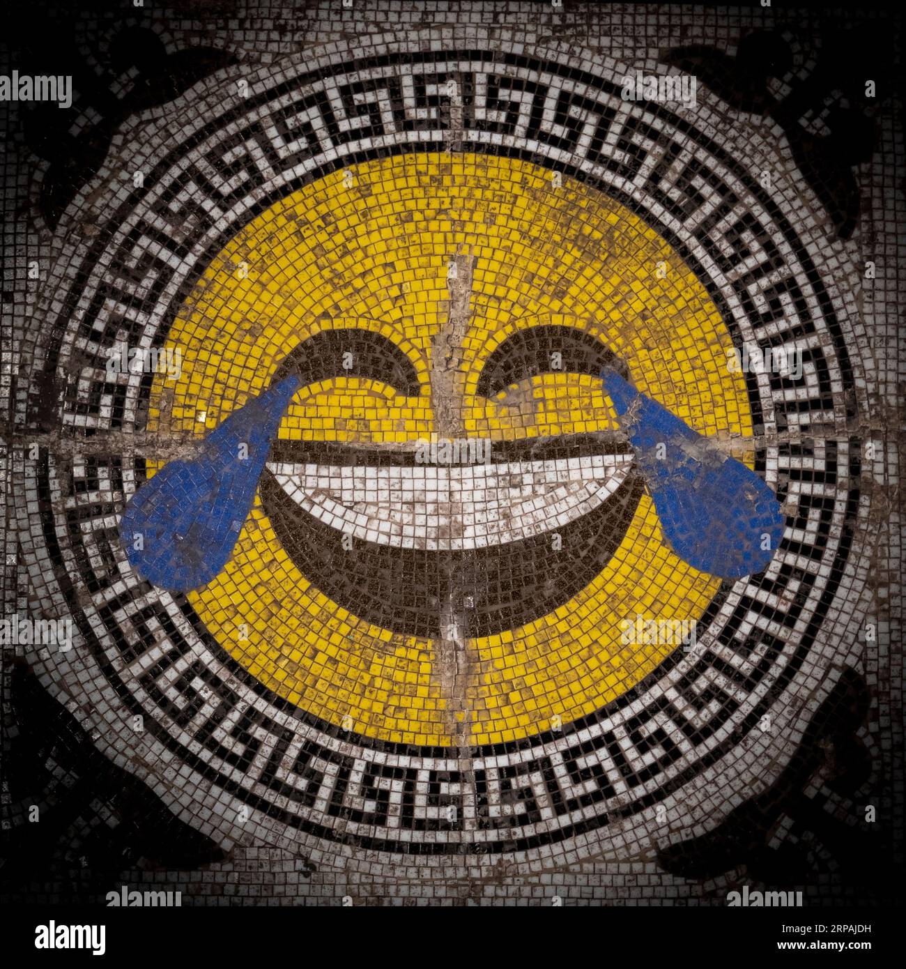 Laughing Emoji Floor Tile Art a Leake Street, Londra, Regno Unito Foto Stock