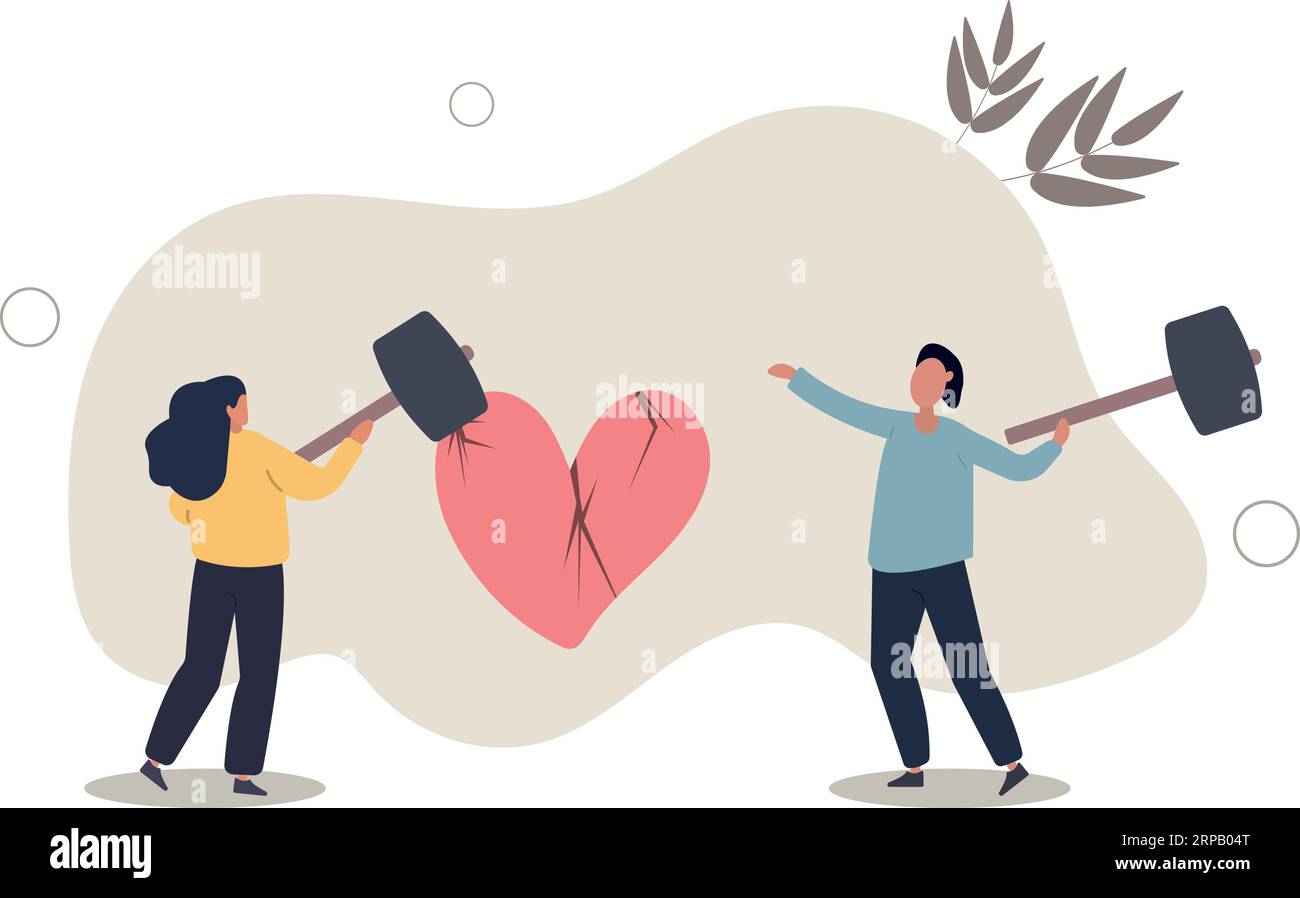 Difficoltà di matrimonio problema, divorzio o violenza o doloroso nel concetto di coppia di relazione rotta. Illustrazione vettoriale piatta. Illustrazione Vettoriale