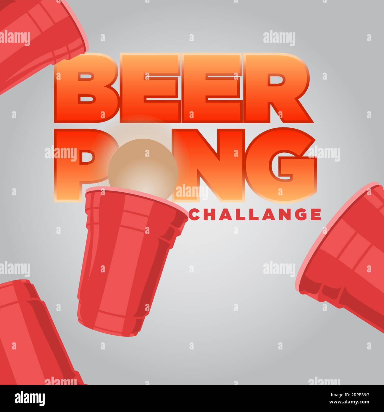 beer pong challange. banner di social media di dimensioni quadrate in stile moderno con vetro volante ed effetto testo 3d. modello di poster con illustrazione vettoriale beer pong Illustrazione Vettoriale