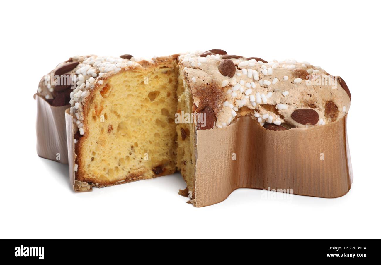 Deliziosa colomba di Pasqua italiana su sfondo bianco Foto Stock