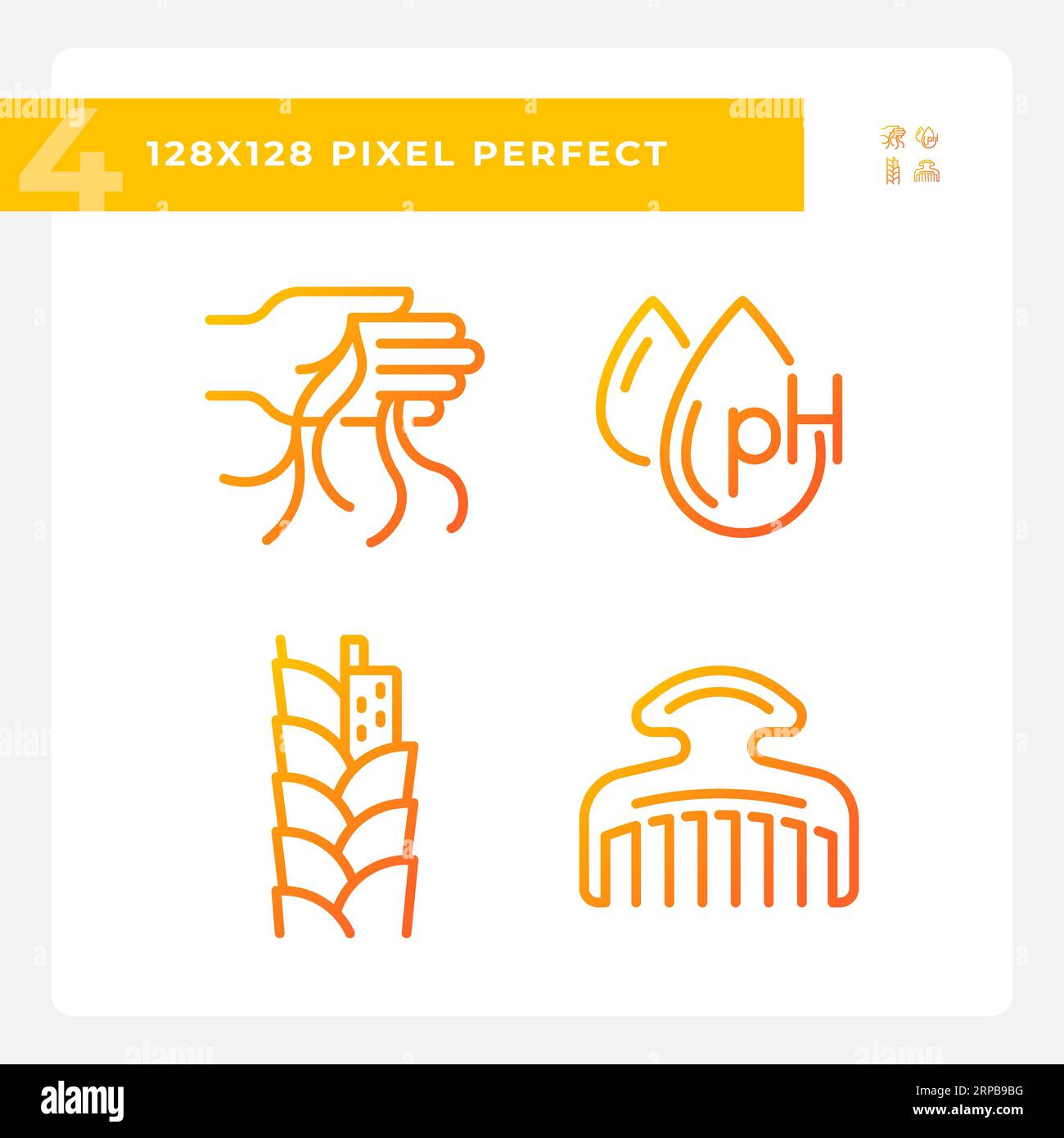 Set di icone pixel Perfect per gradienti per la cura dei capelli Illustrazione Vettoriale