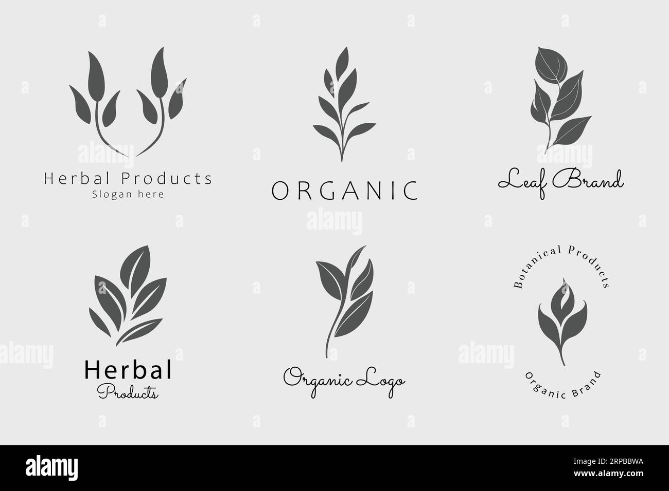 Herbal Products Organic Logo Design Collection Illustrazione Vettoriale