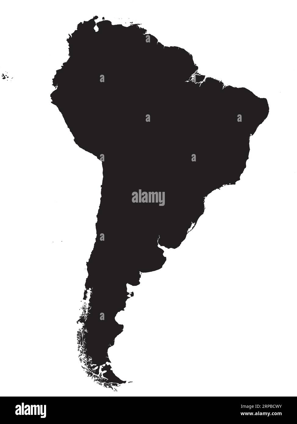 Mappa colore CMYK NERO del SUD AMERICA Illustrazione Vettoriale