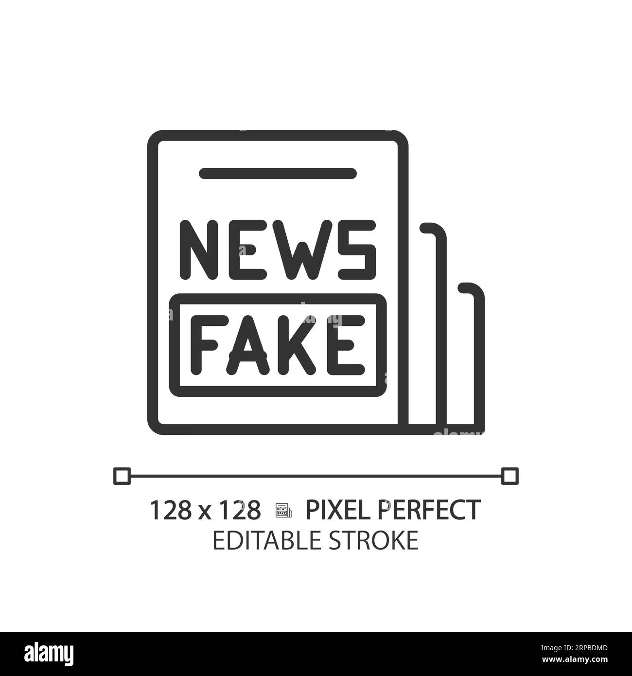 Icona Black Fake News sottile lineare personalizzabile in 2D Illustrazione Vettoriale