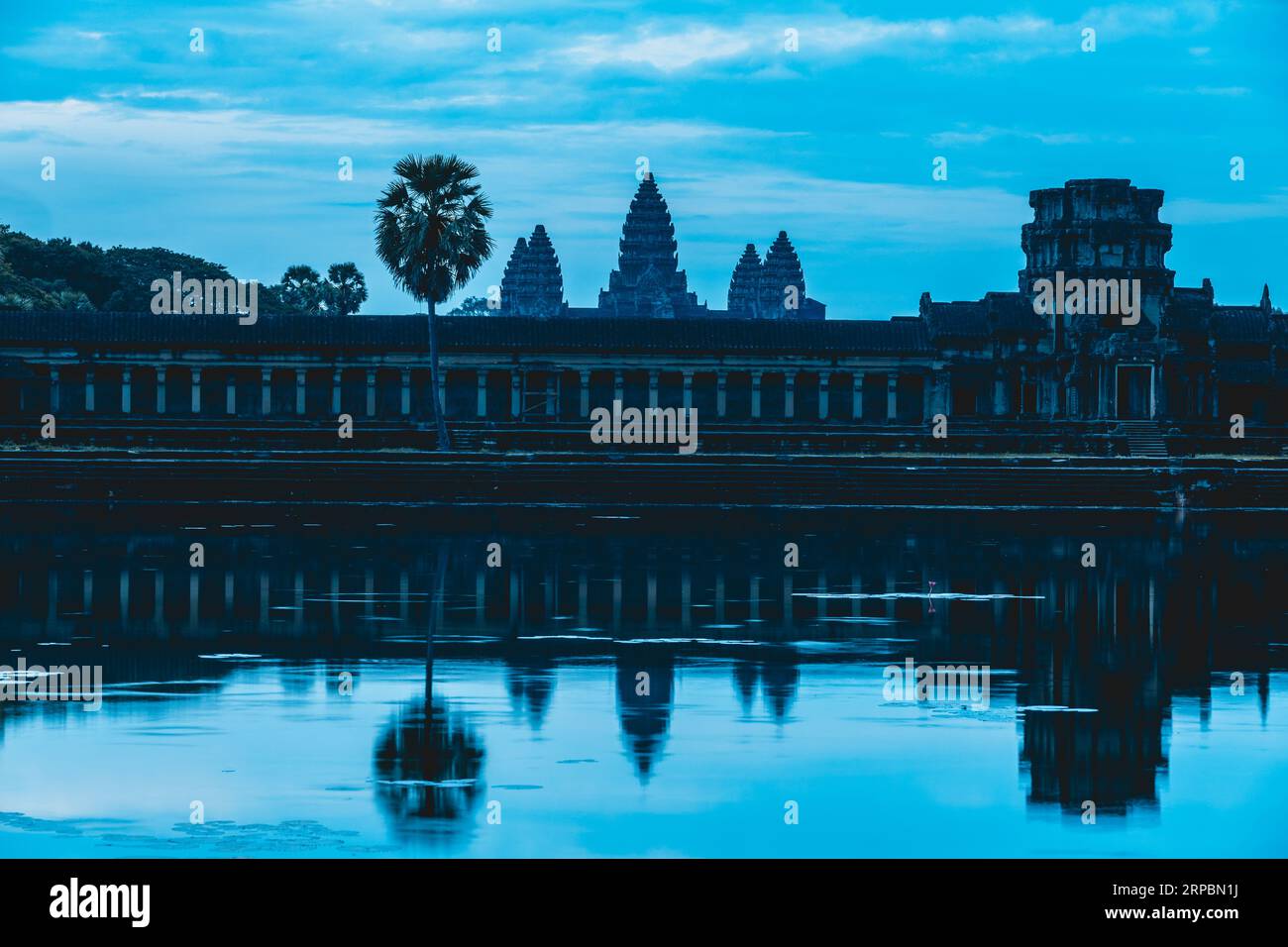 Riflessioni mattutine di Angkor Wat nel fossato. Foto Stock