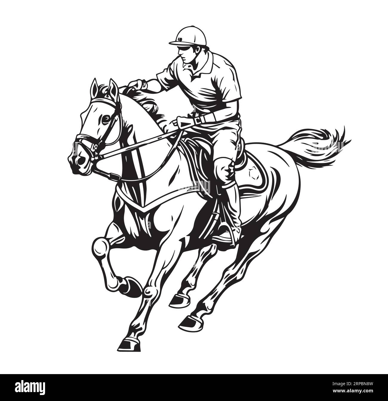 Illustrazione di uno schizzo disegnato a mano da un giocatore di Polo che cavalca il cavallo Illustrazione Vettoriale