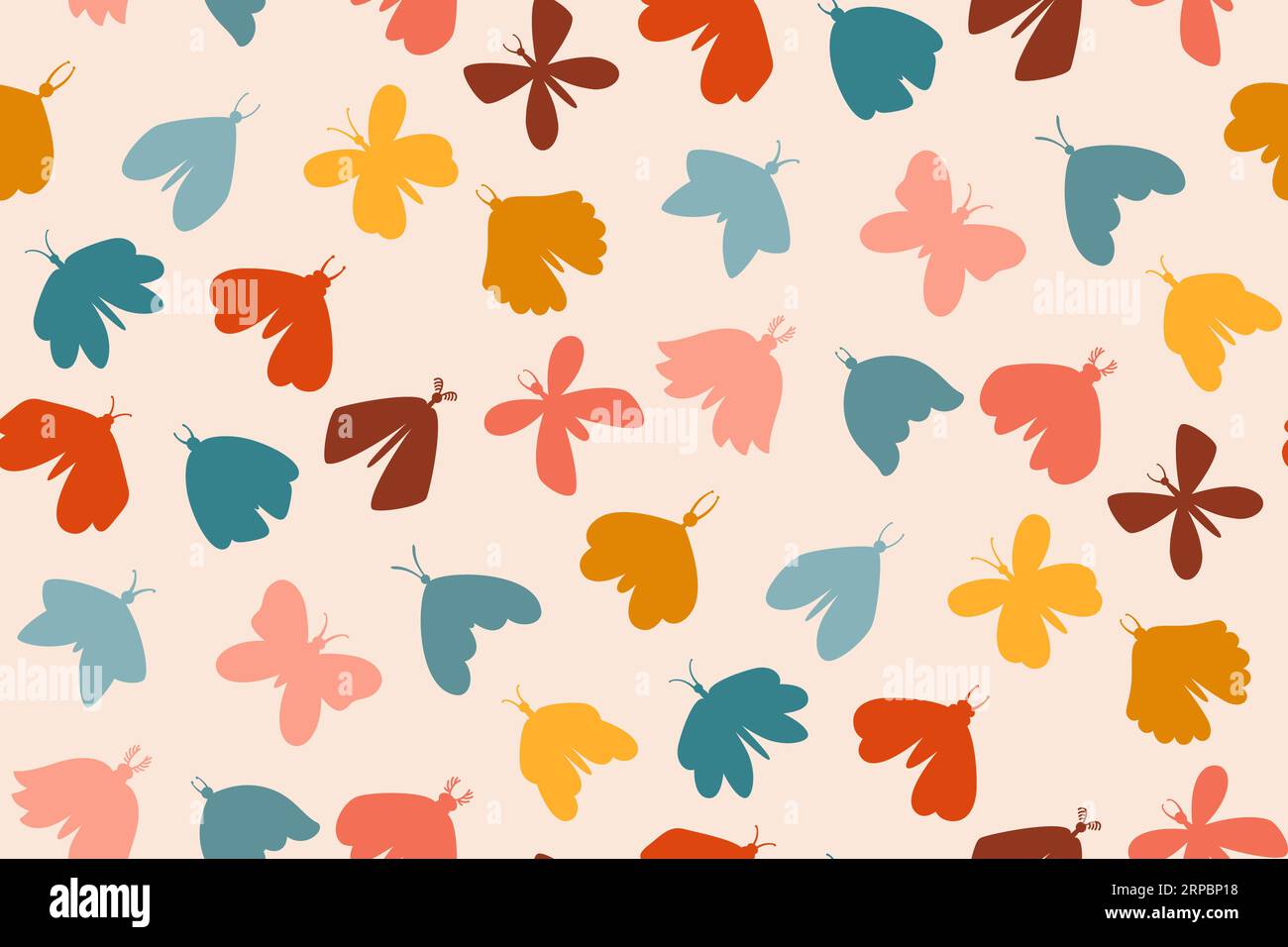 Modello senza cuciture con silhouette a farfalla e falena. Gli insetti bohémien retrò ripetono gli ornamenti. Fantasia mistica falena boho che volgono insetti magici texture, una farfalla mistica, un modello decorato di carta da parati sconfinato Illustrazione Vettoriale