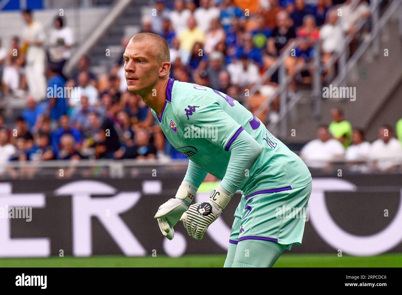 Milano, Italia. 3 settembre 2023. Il portiere Oliver Christensen (53) della Fiorentina ha visto nella partita di serie A tra Inter e Fiorentina a Giuseppe Meazza A Milano. (Foto: Gonzales Photo/Alamy Live News Foto Stock