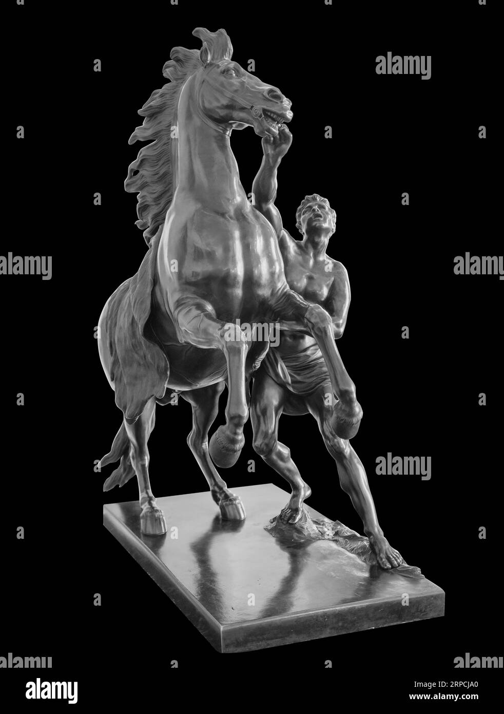 Statua dell'uomo e del cavallo isolati con sentiero di ritaglio Foto Stock