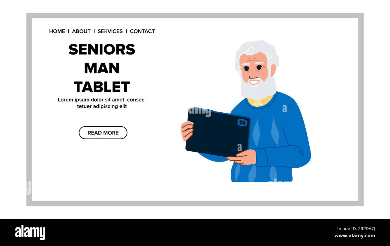 lettura anziani uomo tablet vettore Illustrazione Vettoriale