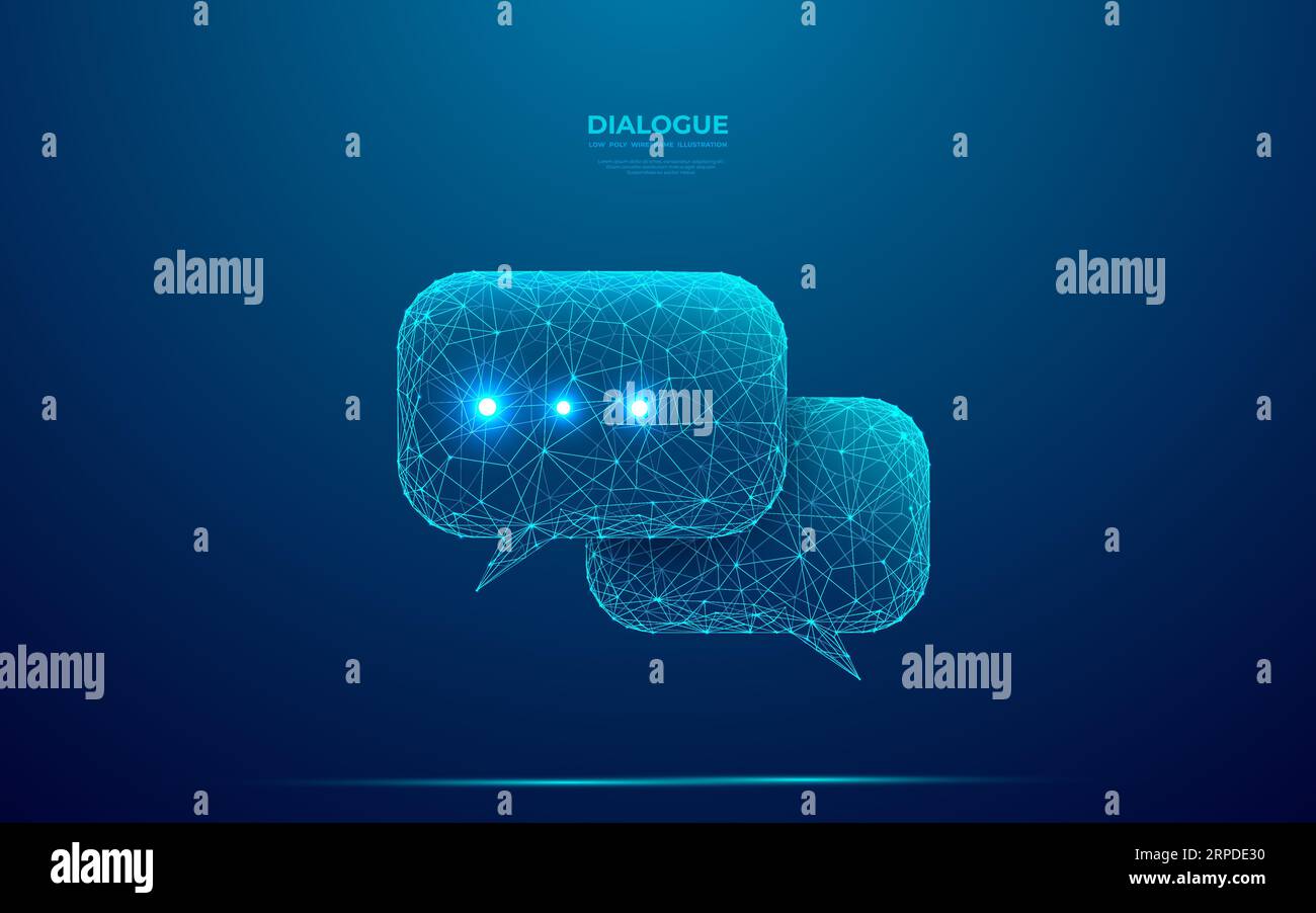 Due dialoghi digitali in futuristico stile wireframe a bassa poli. Illustrazione Vettoriale