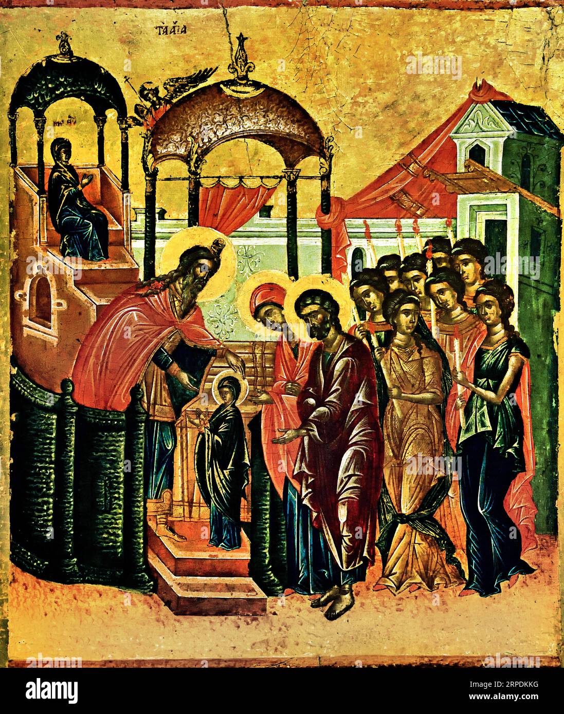 Icona dell' ingresso della Vergine nel Tempio 1600 di Emmanuel Lambardos Atene Grecia Museo bizantino Chiesa ortodossa greca ( icona ) Foto Stock
