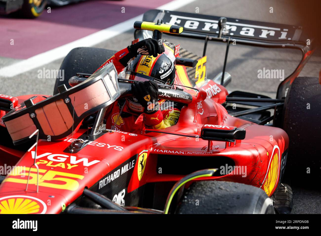 SAINZ Carlos (spa), Scuderia Ferrari SF-23, ritratto durante il Gran Premio d'Italia 2023 di Formula 1 Pirelli, 14° appuntamento del Campionato del mondo di Formula 1 2023 dal 1° al 3 settembre 2023 sull'autodromo Nazionale di Monza, a Monza, Italia - foto DPPI Foto Stock