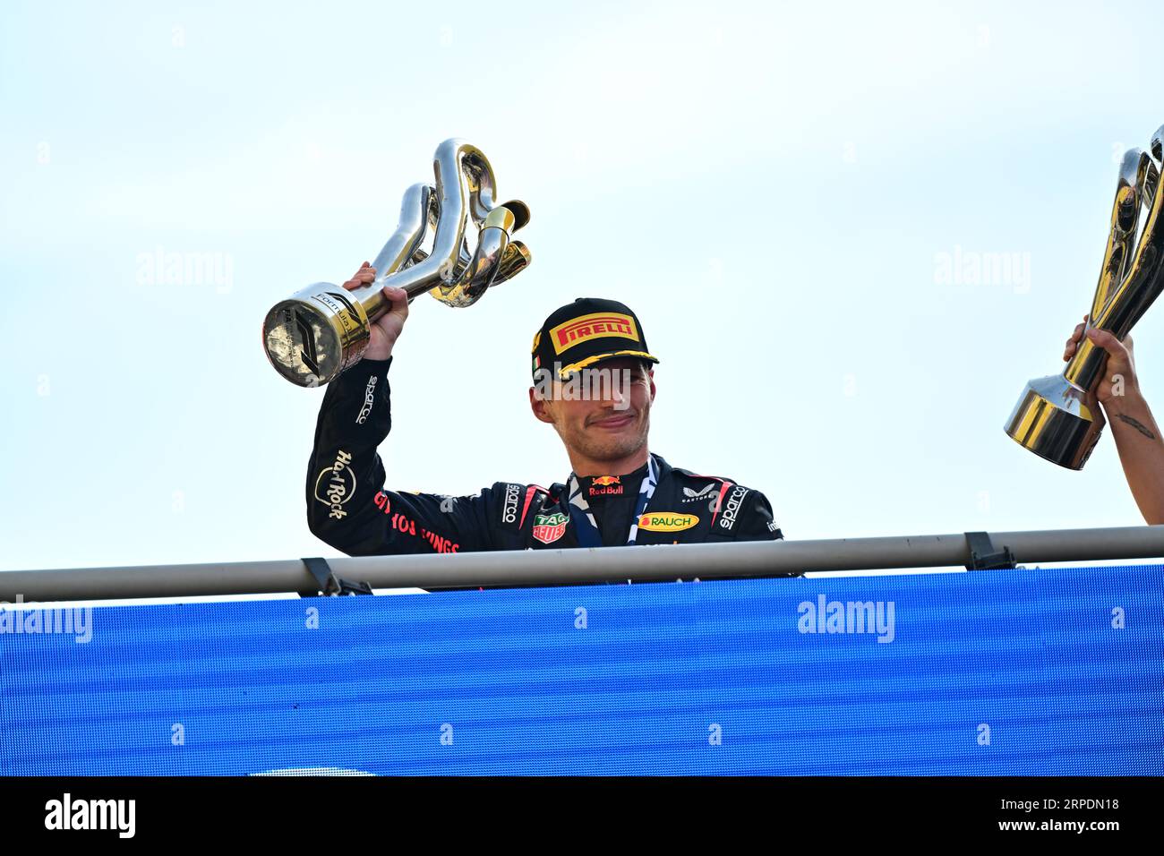 VERSTAPPEN Max (ned), Red Bull Racing RB19, podio ritratto durante il Gran Premio d'Italia 2023 di Formula 1 Pirelli, 14° appuntamento del Campionato Mondiale di Formula 1 2023 dal 1° al 3 settembre 2023 sull'autodromo Nazionale di Monza, a Monza, Italia - foto DPPI Foto Stock