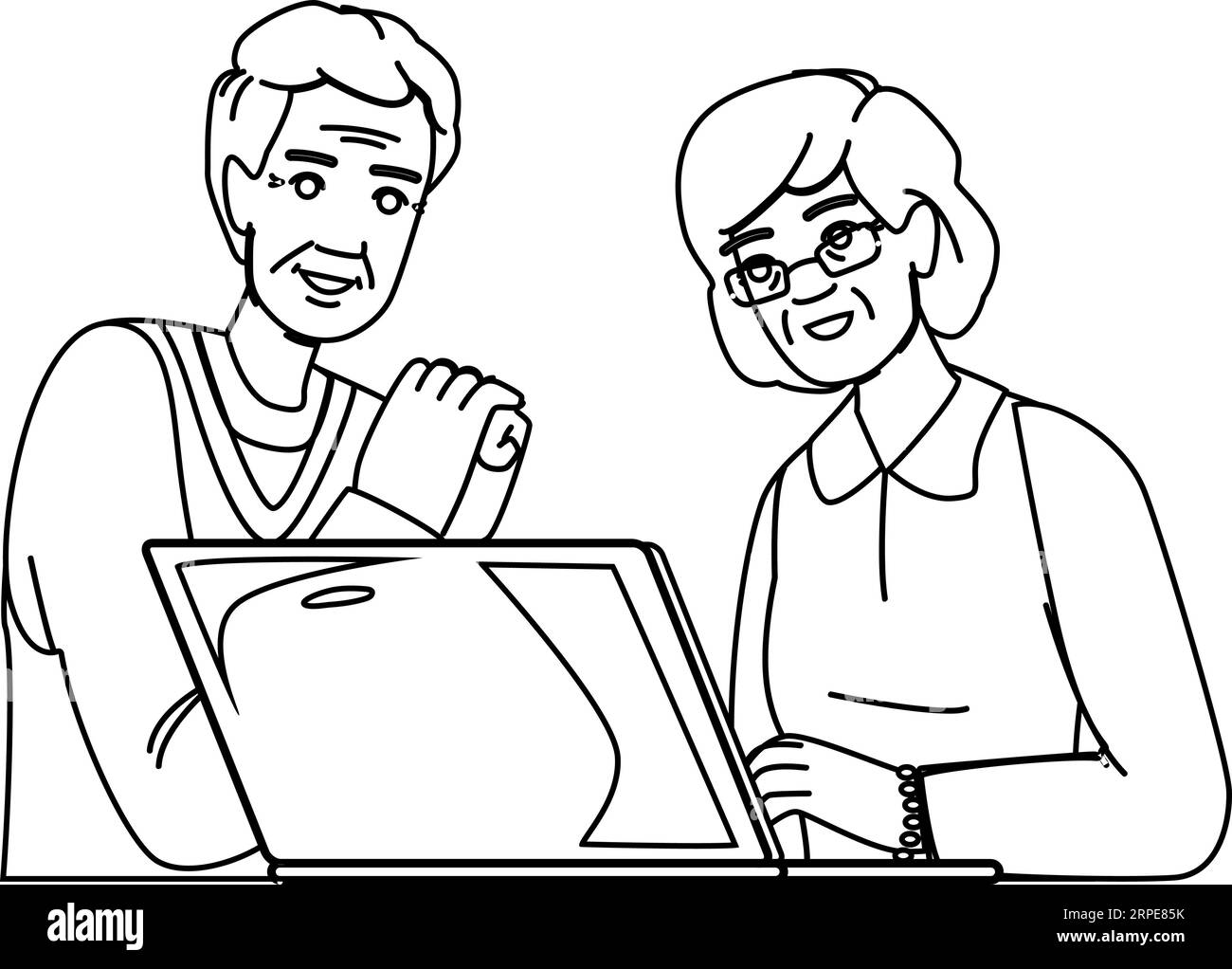 anziani maturi che utilizzano il vettore di notebook Illustrazione Vettoriale