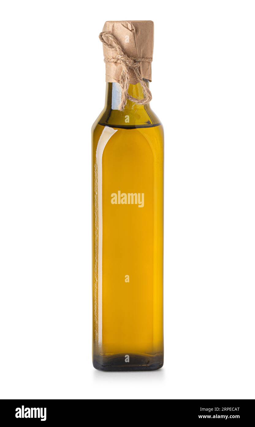 Olio di oliva Bottiglia isolato su sfondo bianco con tracciato di ritaglio Foto Stock