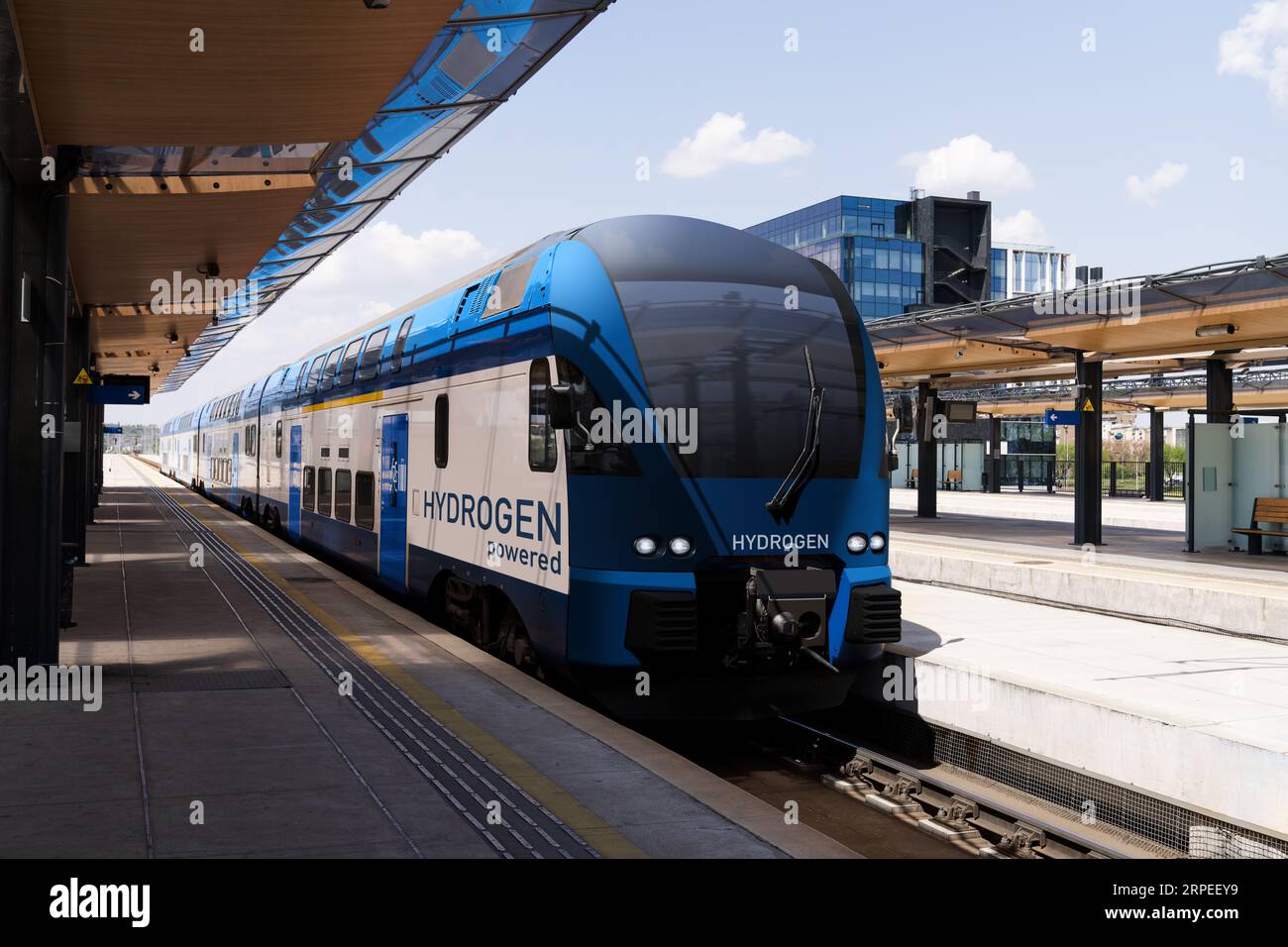 Un concetto di treno di celle a combustibile a idrogeno. Foto Stock