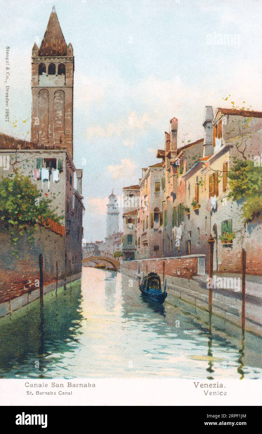 Cartolina d'epoca italiana del Canale San Barnaba a Venezia, Italia. Foto Stock