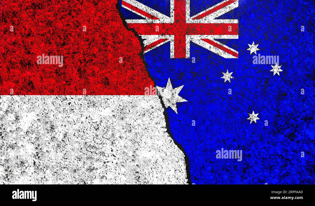 Australia e Indonesia bandiera insieme. Indonesia contro Australia. Relazioni tra Indonesia e Australia Foto Stock