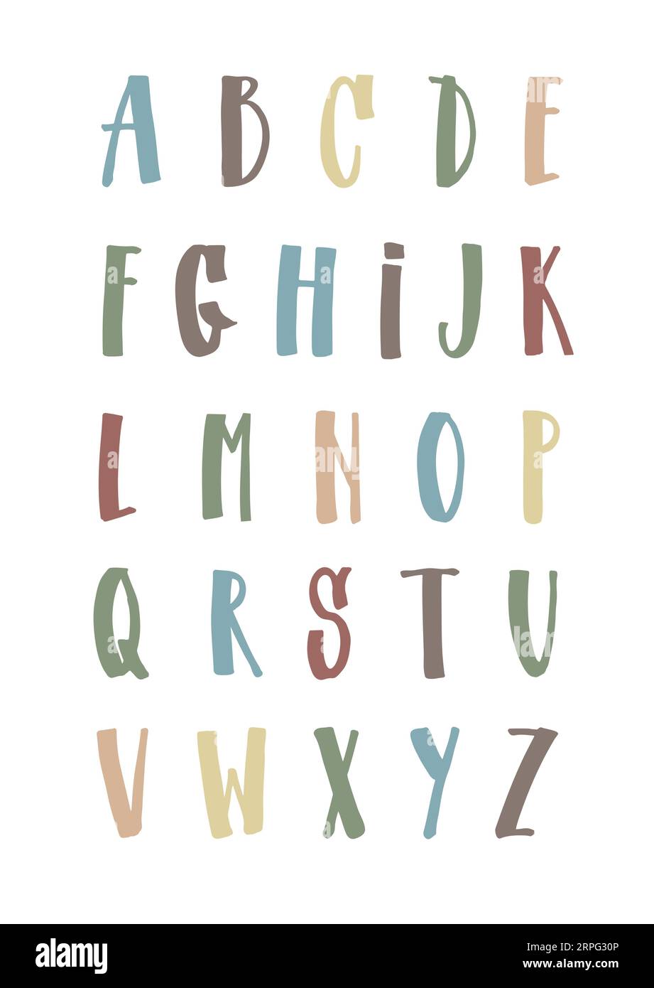 Poster dei colori dei caratteri delle lettere. Alfabeto inglese da lettere  maiuscole di forme eclettiche Immagine e Vettoriale - Alamy