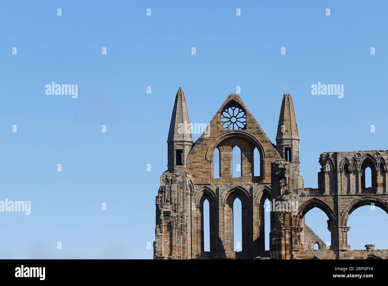 Una sezione dell'abbazia di Whitby nel North Yorkshire, Regno Unito Foto Stock