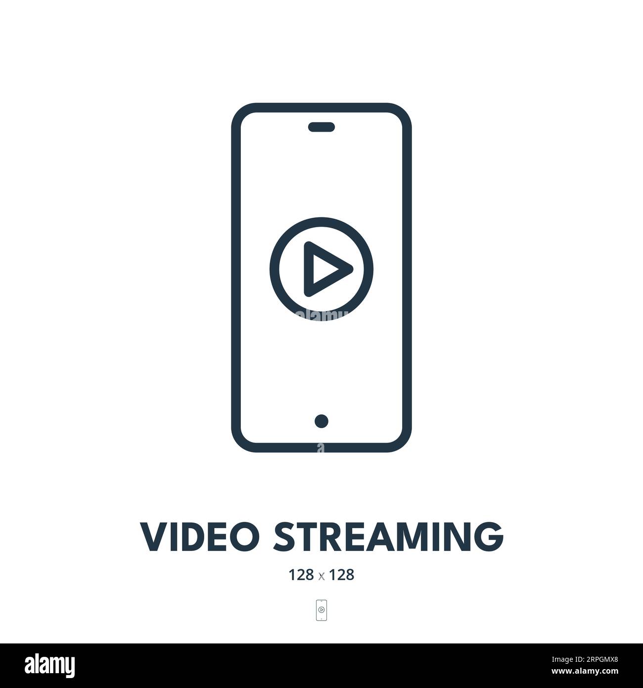 Icona streaming video. Trasmissione, live streaming, visione. Tratto modificabile. Icona vettore semplice Illustrazione Vettoriale