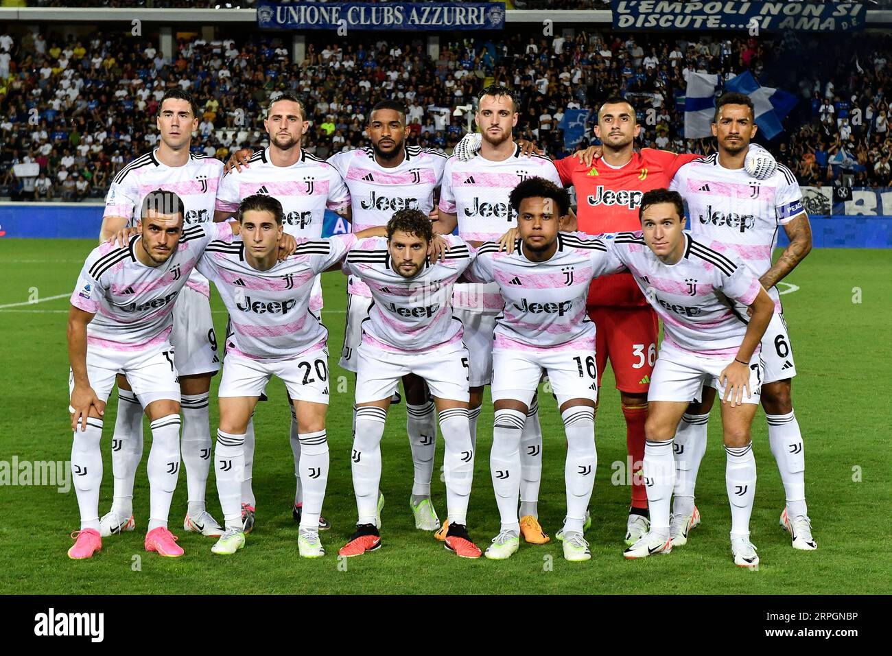 I giocatori della Juventus si pongono per una foto di squadra durante la partita di serie A tra Empoli FC e Juventus FC allo stadio Carlo Castellani di Empoli (i Foto Stock