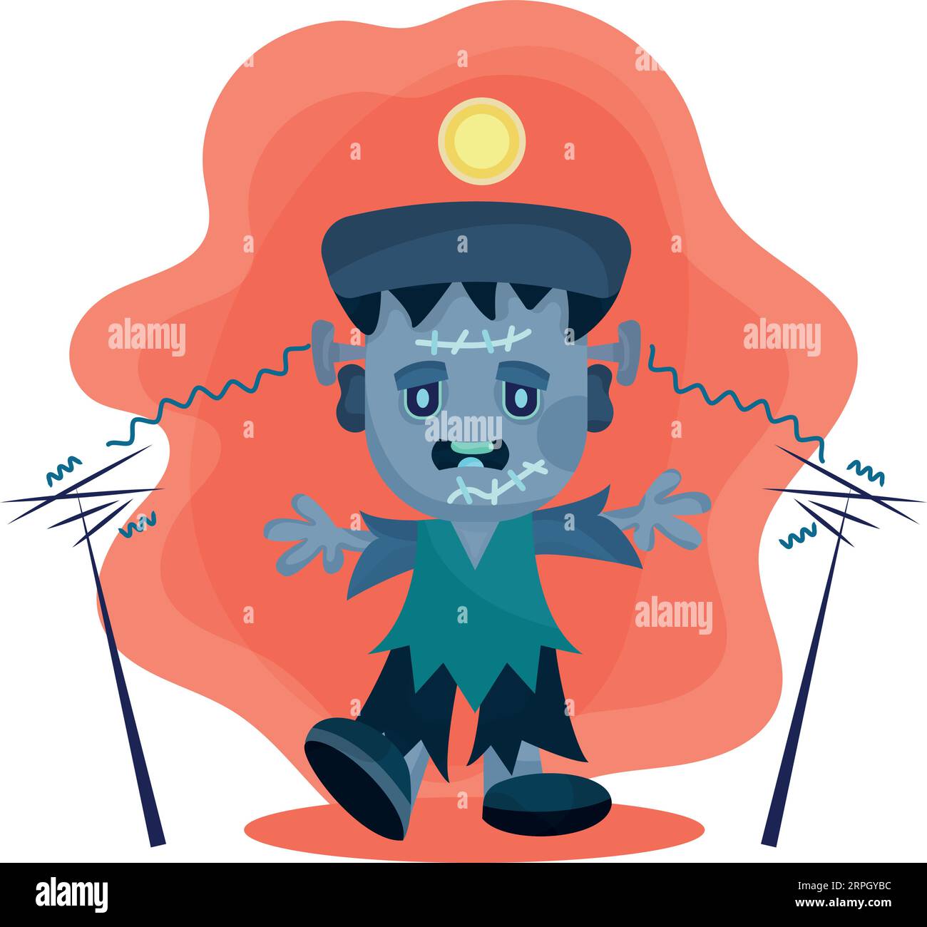 Adorabile costume da macchina zombie di halloween su Halloween Vector Illustrazione Vettoriale