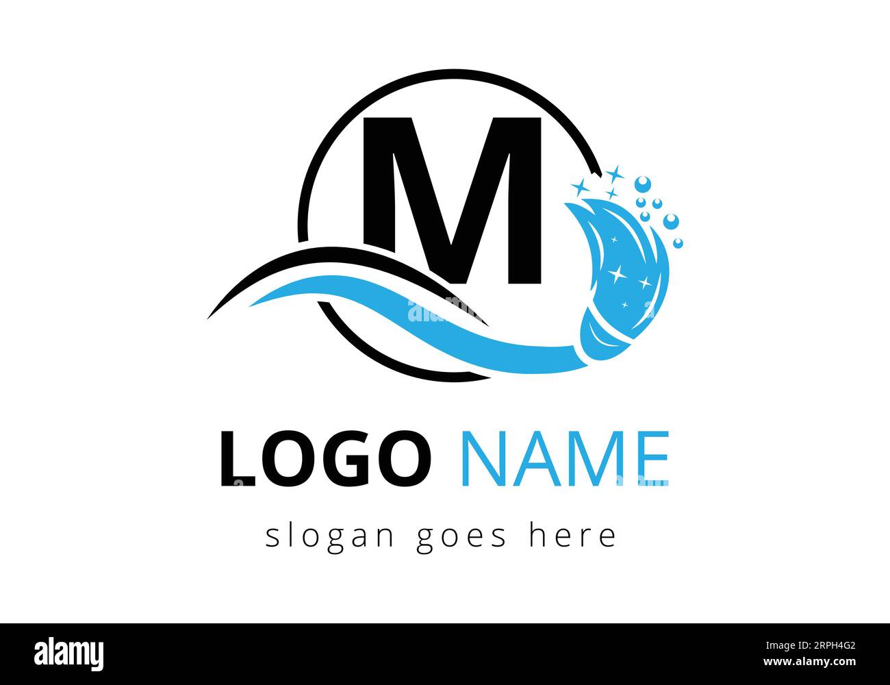 Modello di design logo servizio di pulizia lettera M. Illustrazione Vettoriale