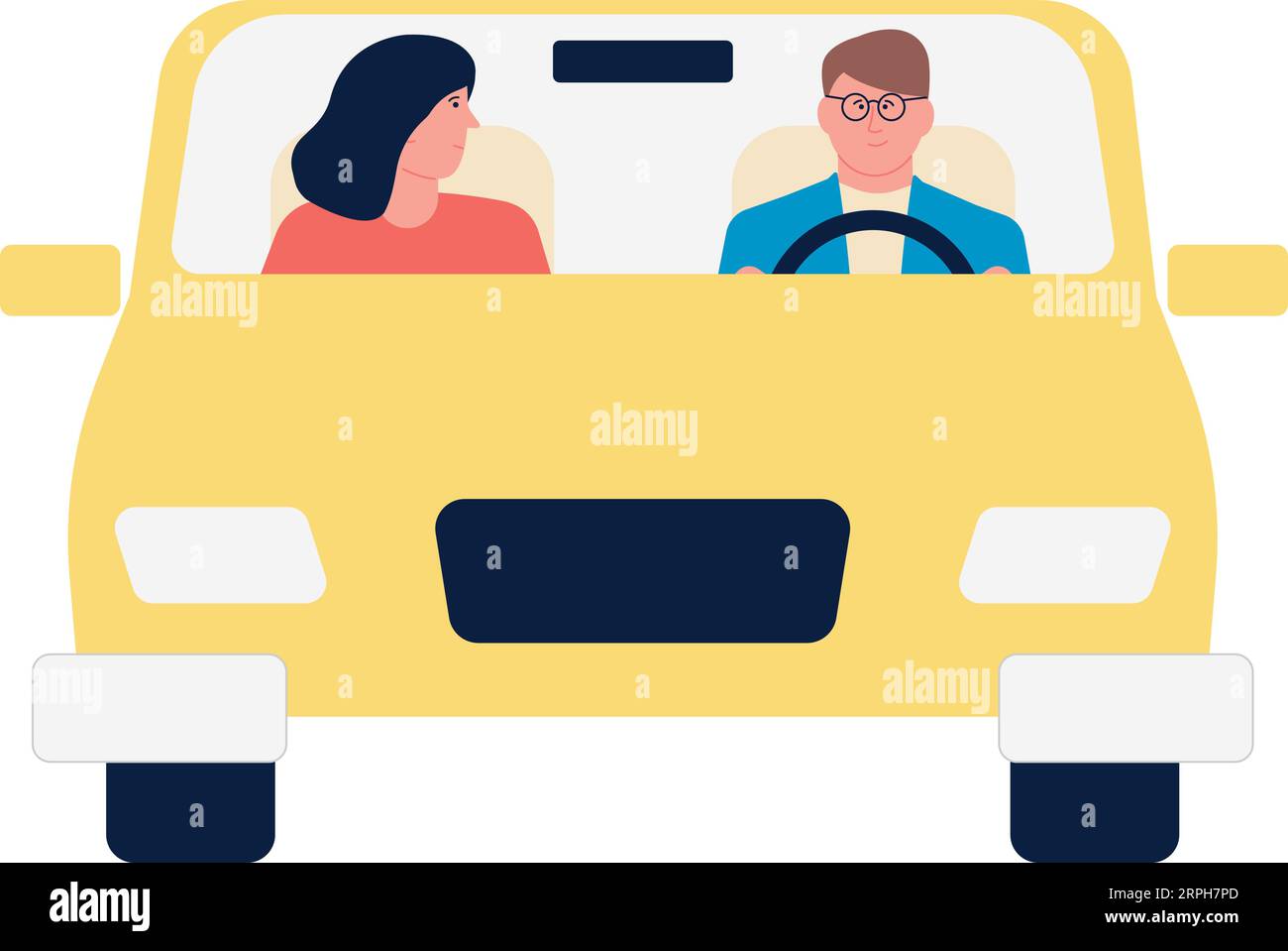 Un paio in macchina. Vista frontale per il trasporto. Uomo che guida Illustrazione Vettoriale