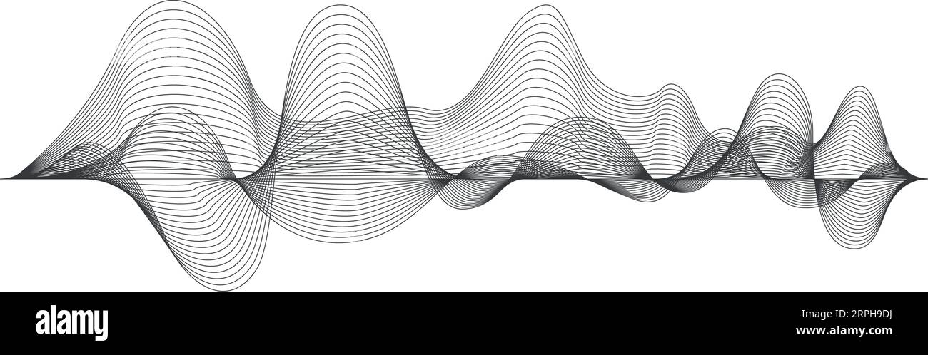 Forma d'onda sonora. Segnale impulso linea nera. Forma ampiezza Illustrazione Vettoriale