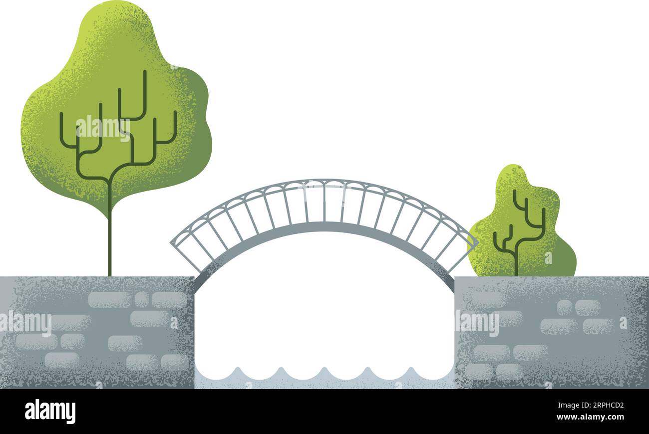 Ponte sul fiume. Costruzione in pietra di un parco. Decorazione della città Illustrazione Vettoriale