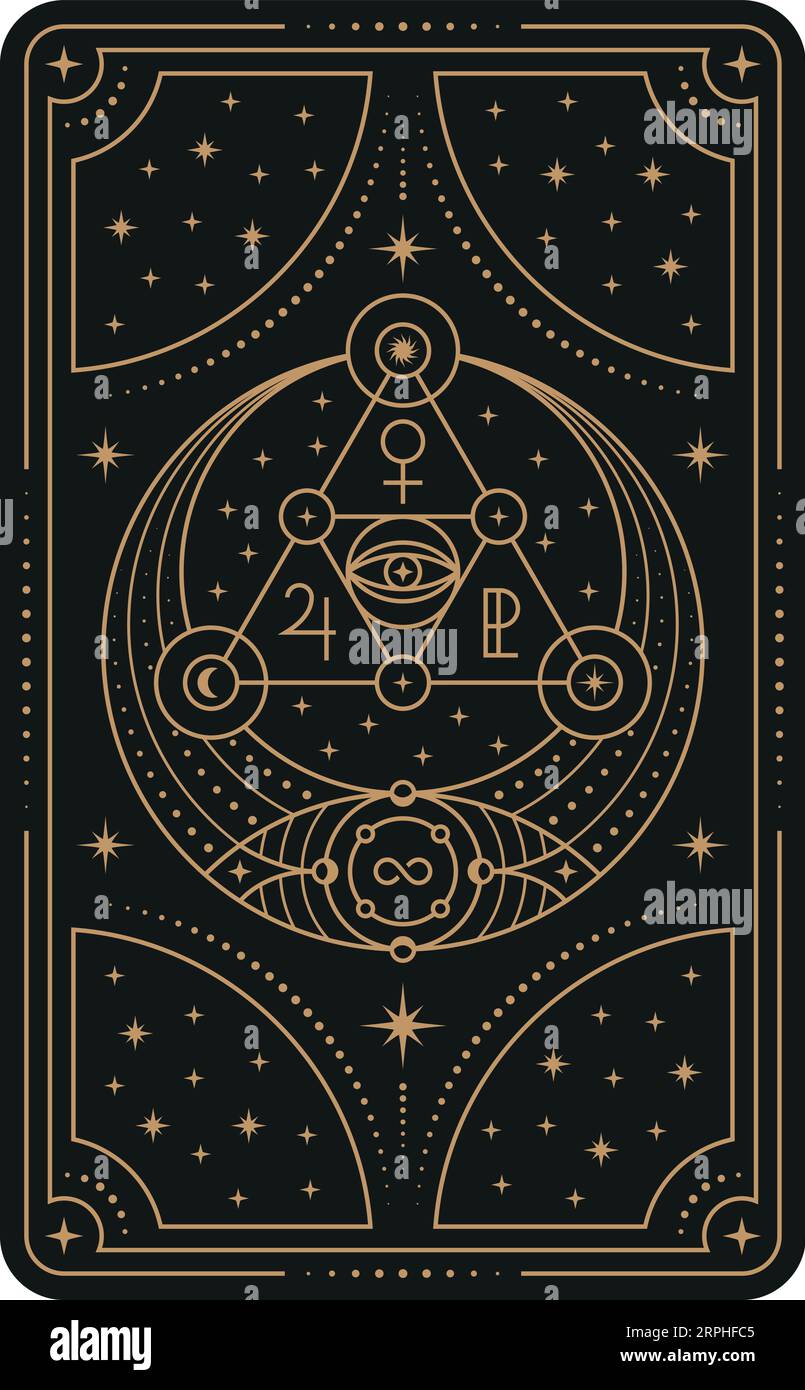 Design della parte posteriore della carta Tarocchi. Simboli esoterici mistici Illustrazione Vettoriale