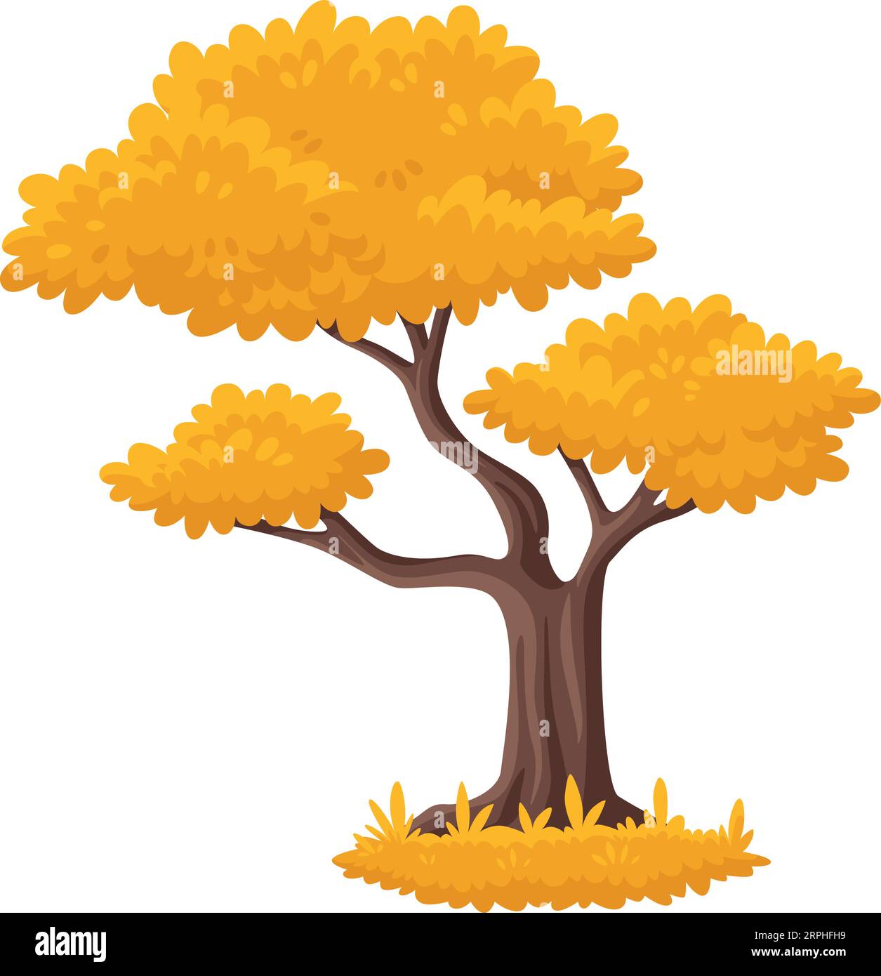 Icona gialla albero fogliame. Natura forestale autunnale Illustrazione Vettoriale
