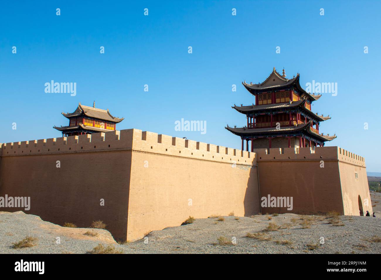 Torre del Castello di Jiayuguan, l'ultima fortezza della grande Muraglia Cinese. Provincia di Gansu in Cina Foto Stock