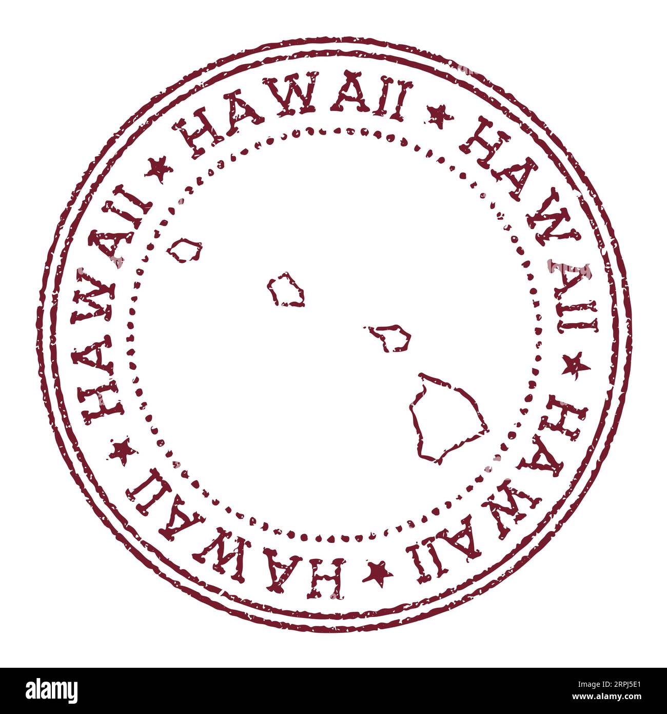 Timbro rotondo di gomma delle Hawaii con la mappa dello stato degli Stati Uniti. Timbro per passaporto rosso vintage con testo circolare e stelle, illustrazione vettoriale. Illustrazione Vettoriale