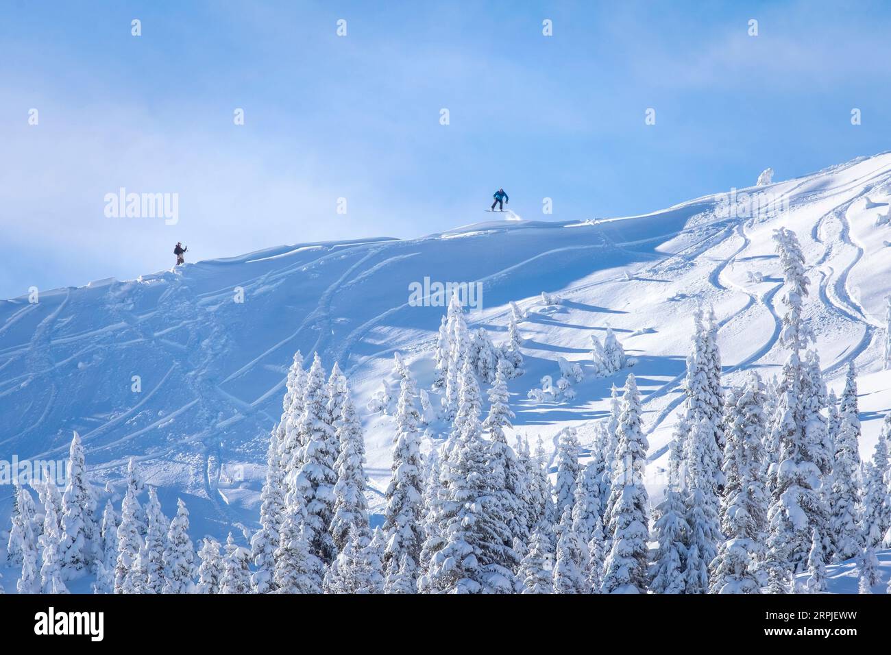 Snowboarder a Hurricane Ridge, Olympic National Park, Washington State, USA Foto Stock